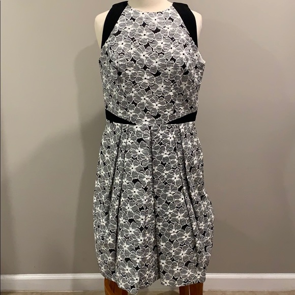New Carmen Marc Valvo Black & Ivory Lace Dress - Picture 5 of 6